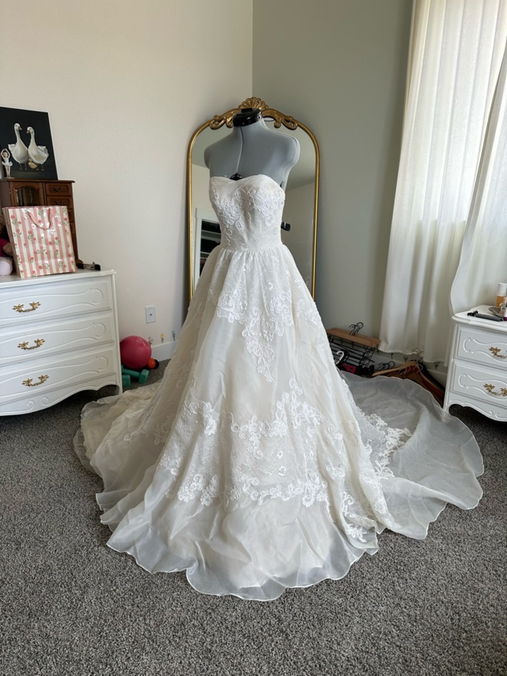 David's Bridal Strapless Lace A-Line Wedding Dress in Ivory